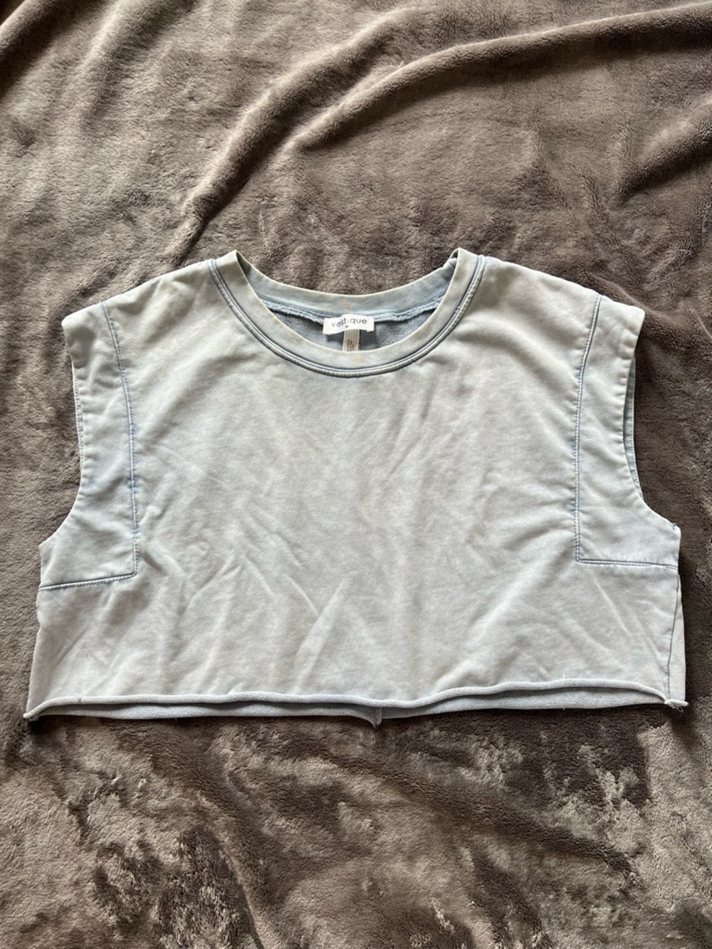 vestique Cropped Sleeveless Tee in Light Blue